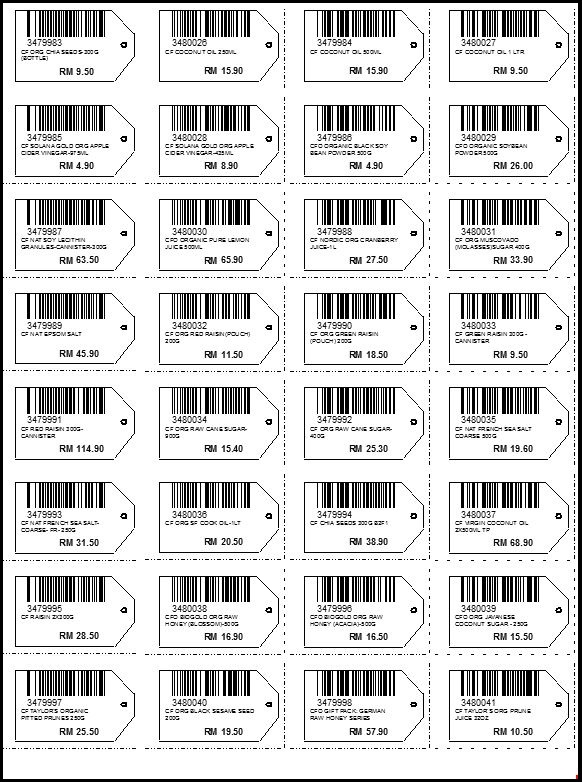 Sample Price tag printed on A4 paper